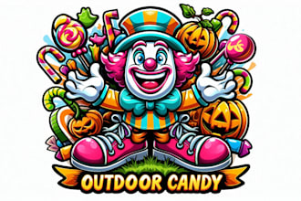 make halloween tal outdoor candy clown mascot logo for you with new concept