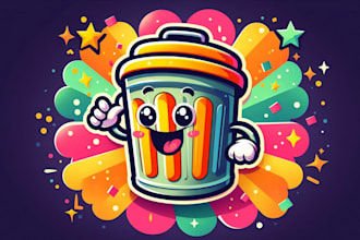 make a high quality cheerful trash can mascot logo for you with new concept