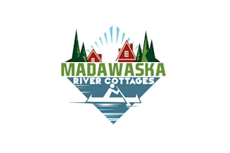 design traditional madawaska river cottage retreat logo