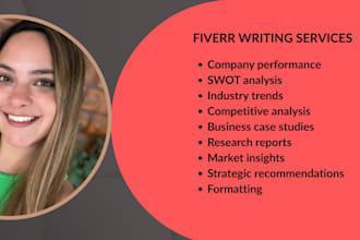 do company analysis, industry analysis, case studies, reports, and consultancy