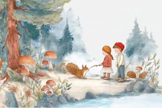 create watercolor illustrations for KDP children book square size