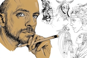 draw line art and sketch illustration in digital art
