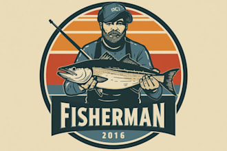 do a vintage fisherman logo with t shirt design