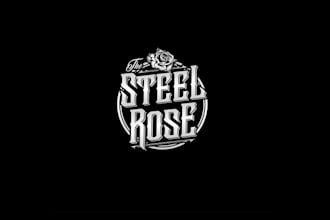 design steel rose heavy metal rock bar logo