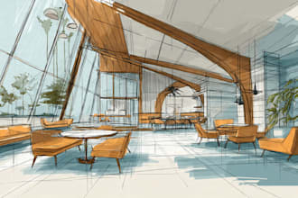 draw exterior interior sketch, architecture concept render
