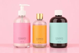 design cosmetic packaging and label for bottle or jar mockup