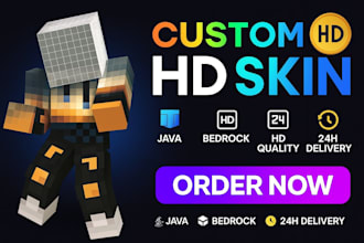 create custom minecraft skin, premium HD pixel art design for java and bedrock
