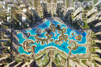 design large scale 3d urban beach landscape, township resort, public waterfront