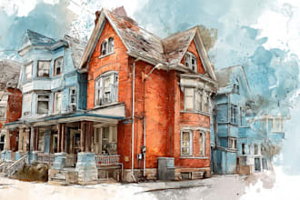 paint your house in watercolor painting style