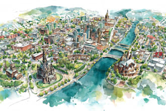 design a watercolor map illustration of your city or venue