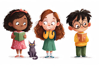 draw kids character design for children book illustration