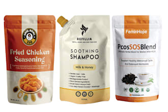 design premium pouch packaging with supplement label, 3d mockup