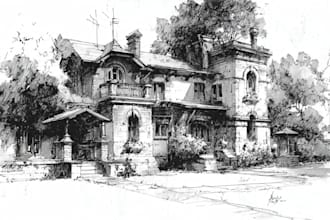draw a detailed ink sketch of a house or building