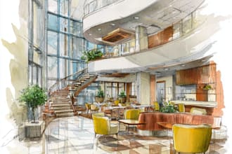 do watercolor style architectural or interior illustration