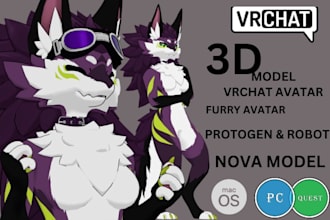 create vrchat avatars furry protogen, robotic and nova model avatar