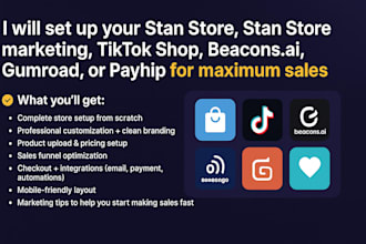 setup stan store stan store marketing tiktok shop, beacon ai, gumroad payhip