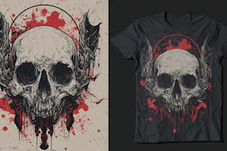 draw dark art, skull, horror illustration for t shirt design