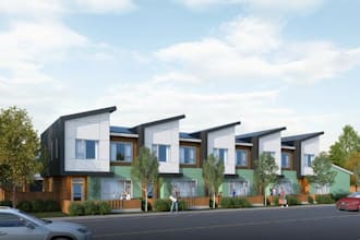 redefine 3d modern townhouse development, multi family house, real estate render