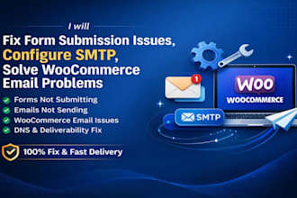 fix form errors, submission issues, SMTP setup, and woocommerce emails