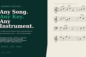 arrange and transpose any song into sheet music for any instrument or key