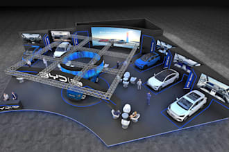 rebuild3d car booth,cgi exhibitions stands,car dealership animation,car showroom