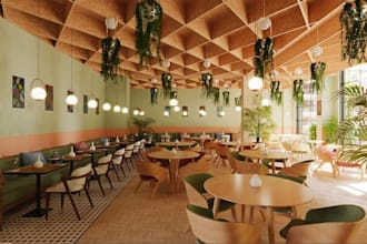 renew 3d modern restaurant interior, coffee shop, furniture setting, 3ds render