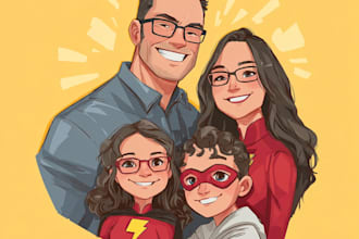 design a family superhero portraits for you