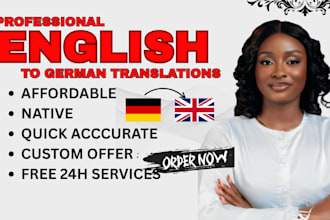 translate english to german translation or  english to german in native quality