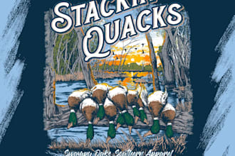 create a vintage hand drawn premium outdoor hunting t shirt design