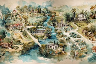 design a watercolor map illustration of your wedding or venue
