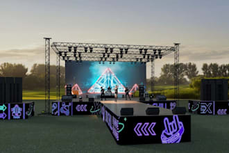build 3d outdoor event stage, stage backdrop, vectorwork ,cgi concert production