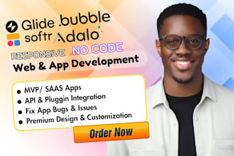 build no code mobile app webapp with flutterflow, glide, softr, adalo, bubble io
