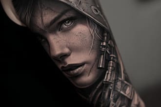 make your sleeve tattoo, tribal tattoo, realistic tattoo,
