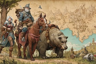 do awesome character, dnd rpg fantasy cartoon art and map