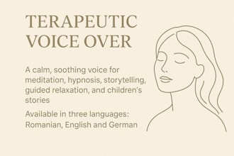 record a calming therapeutic voice over for meditation hypnosis