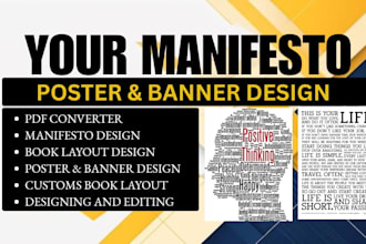 ghostwrite and design professional manifesto poster, banner, flyers for brand