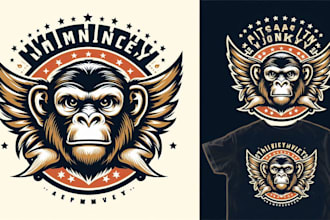 design a clean vintage monkey logo with t shirt design