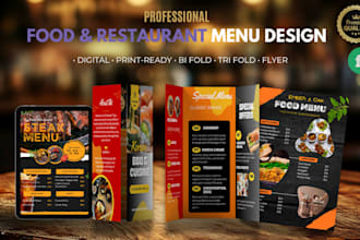 design a professional food menu and print ready restaurant flyer