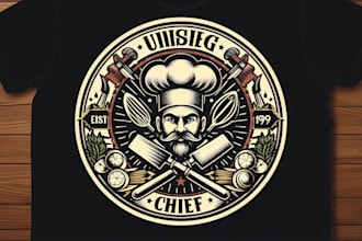 design a high quality vintage chef logo with t shirt design