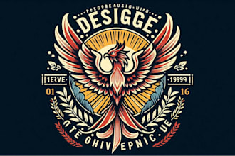 do a unique vintage phoenix logo with t shirt design
