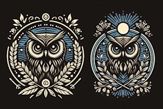 design a clean vintage owl logo with t shirt design