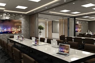 renovate modern office space,conference center, meeting area, lounge area render