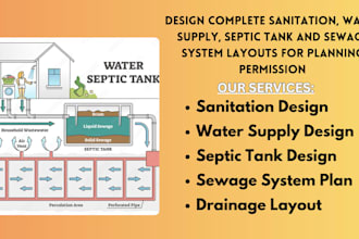 design complete sanitation, water supply, septic tank sewage system layout