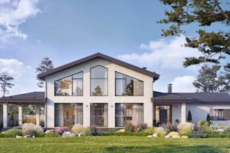 remodel gabled private house,vacation home, modern farmhouse,landscape rendering
