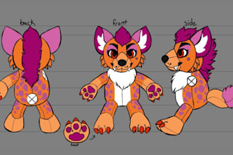 design custom plushie reference sheet stuffed animal character ych concept