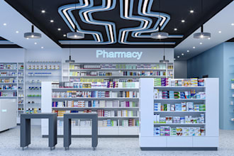 commercial space interior design, render restaurant store, warehouse space plan