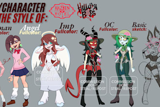 draw your character in hazbin hotel or helluva boss style