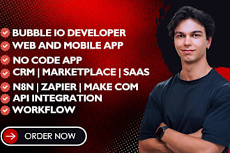 bubble io nocode web mobile saas mvp app developer crm n8n zapier make workflows