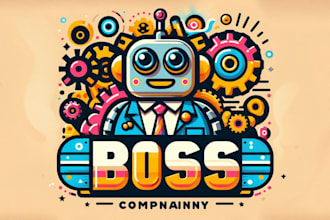create retro robot boss logo design for business and sports
