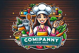 do woman preparing food in kitchen mascot logo in express delivery
